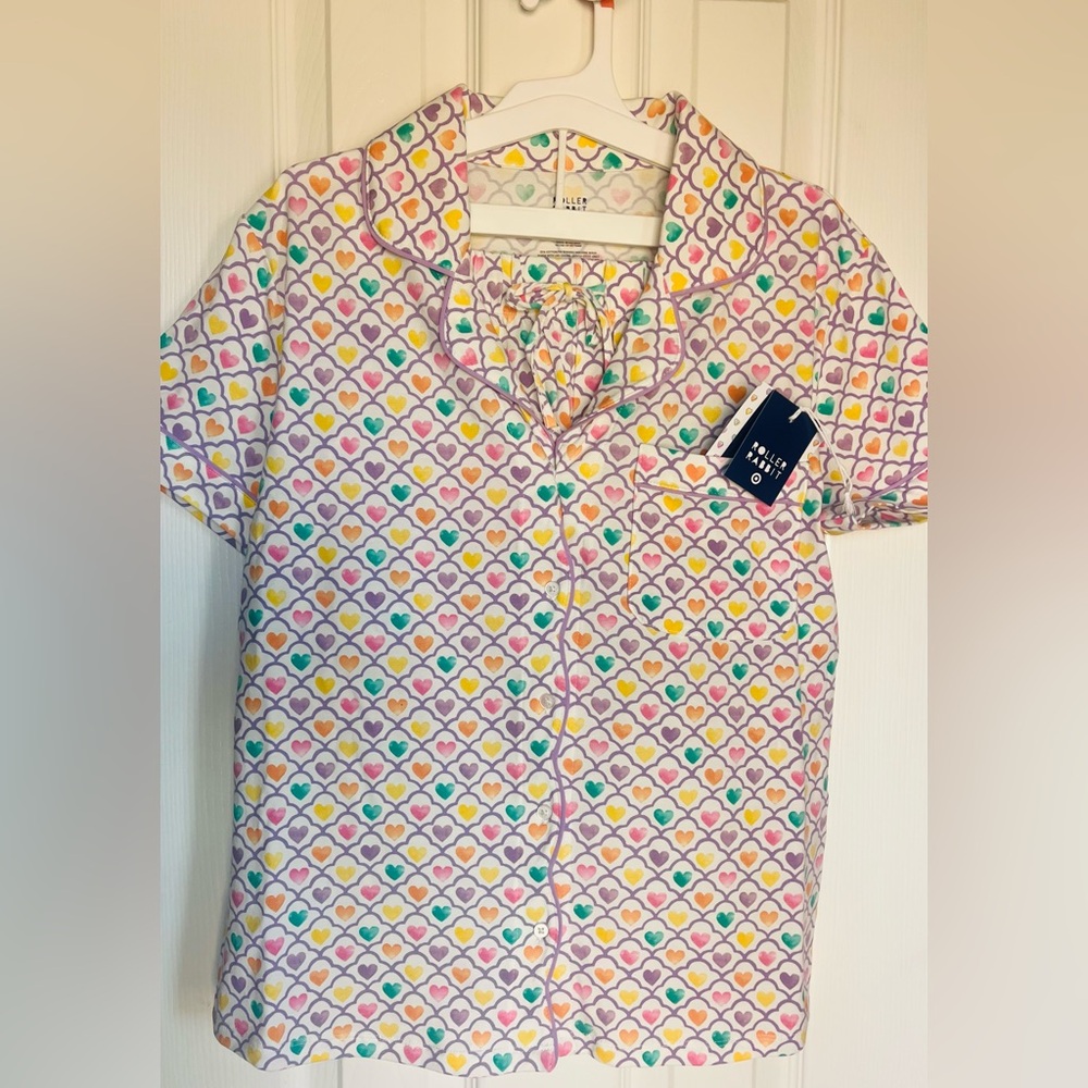 Roller Rabbit Heart Pattern pajama set - Purple, Yellow, Pink, Green, Orange